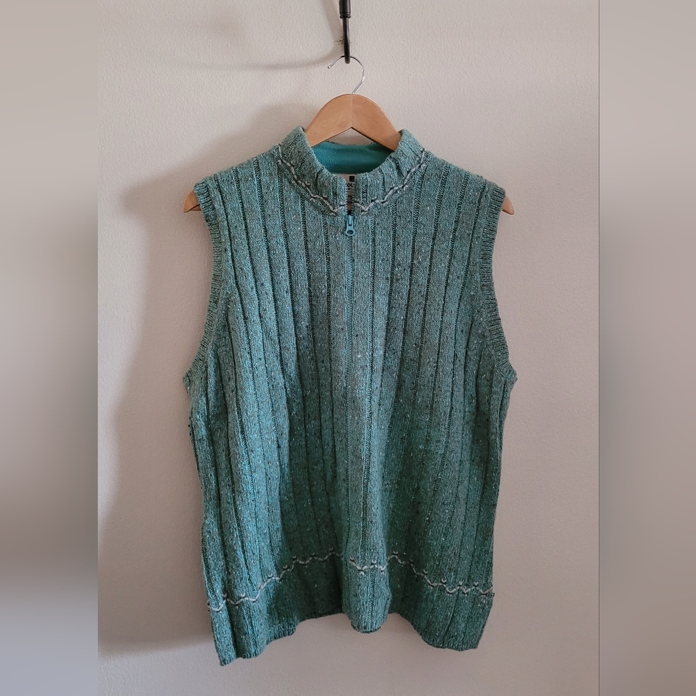 Vtg Woolrich Wool Blend Full Zip Sweater Vest, Women's XL, Aquamarine Heather